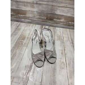 Garolini Mes Amis Grey Leather Slingback Peep Toe Heels Made in Italy Size 6.5 M